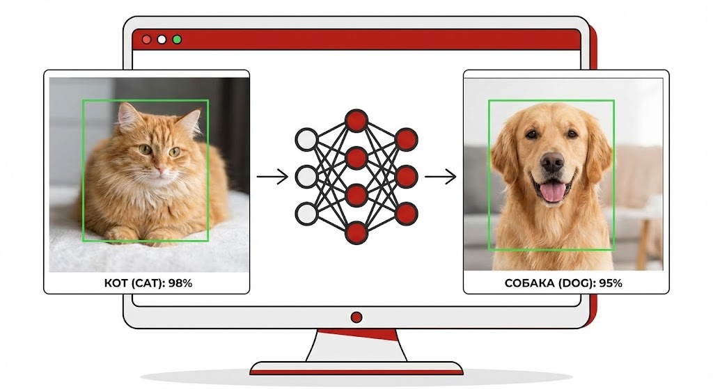 Пример классификации котов и собак машинным обучением